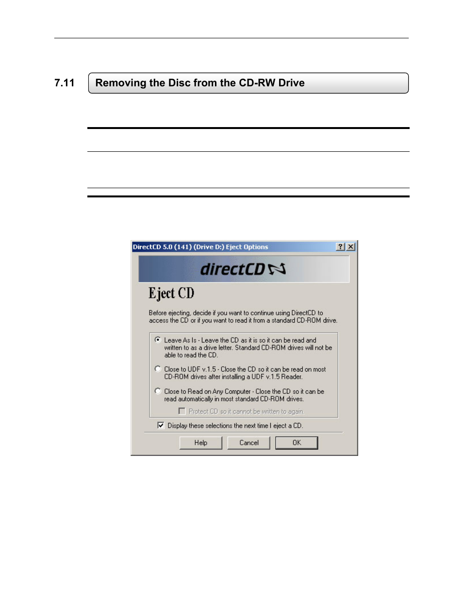 11 removing the disc from the cd-rw drive, Removing the disc from the cd-rw drive | Toshiba EVR64-X User Manual | Page 111 / 147