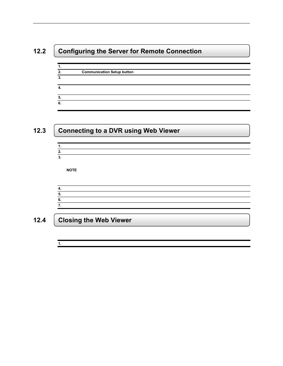 2 configuring the server for remote connection, 3 connecting to a dvr using web viewer, 4 closing the web viewer | Toshiba EVR64-X User Manual | Page 137 / 147