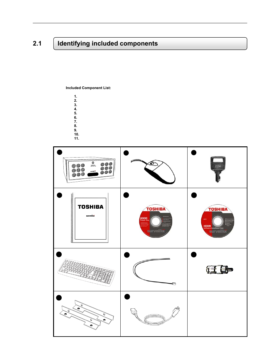 1 identifying included components, Manual | Toshiba EVR64-X User Manual | Page 27 / 147