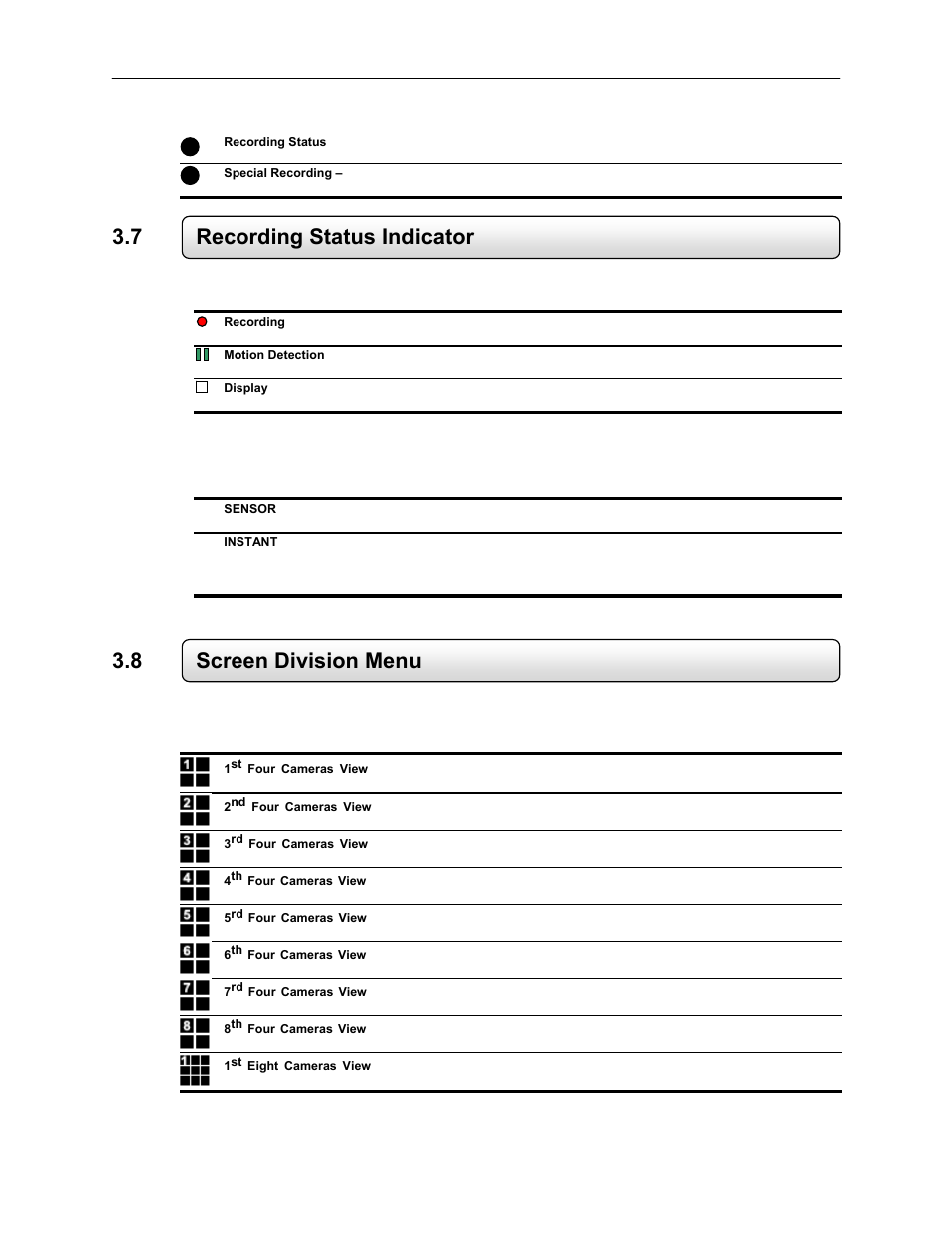 7 recording status indicator, 8 screen division menu | Toshiba EVR64-X User Manual | Page 44 / 147