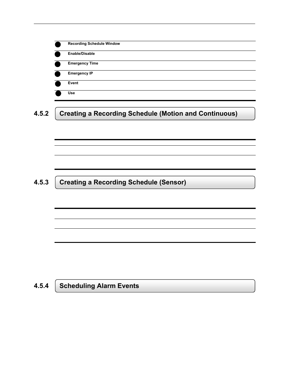 3 creating a recording schedule (sensor), 4 scheduling alarm events | Toshiba EVR64-X User Manual | Page 57 / 147