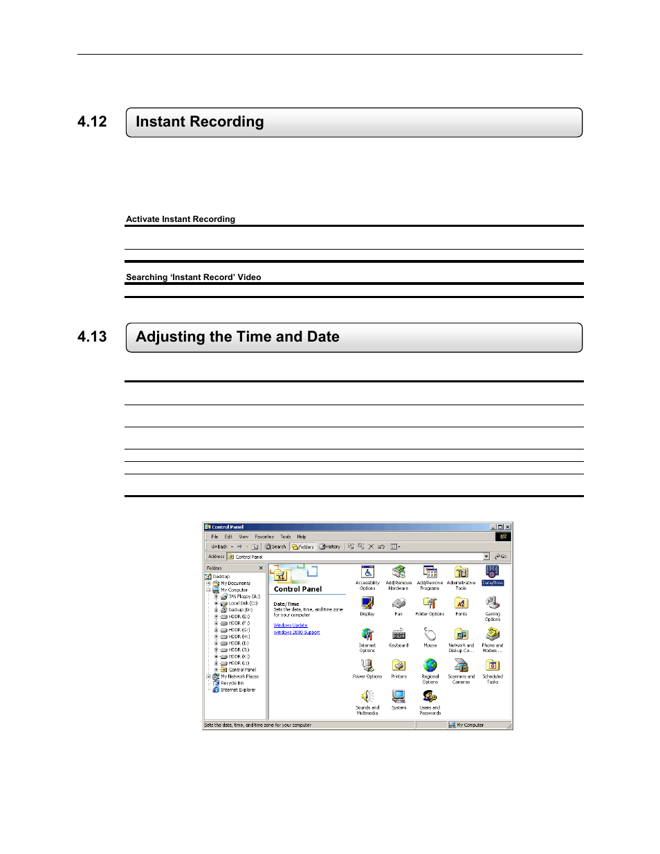 12 instant recording, 13 adjusting the time and date | Toshiba EVR64-X User Manual | Page 73 / 147