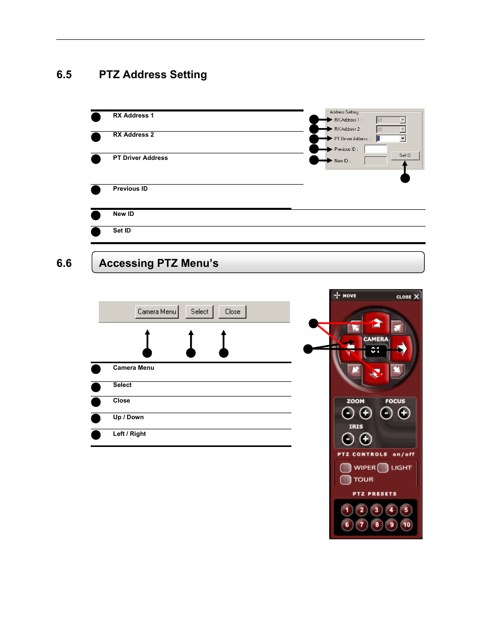 5 ptz address setting, 6 accessing ptz menu’s | Toshiba EVR64-X User Manual | Page 97 / 147