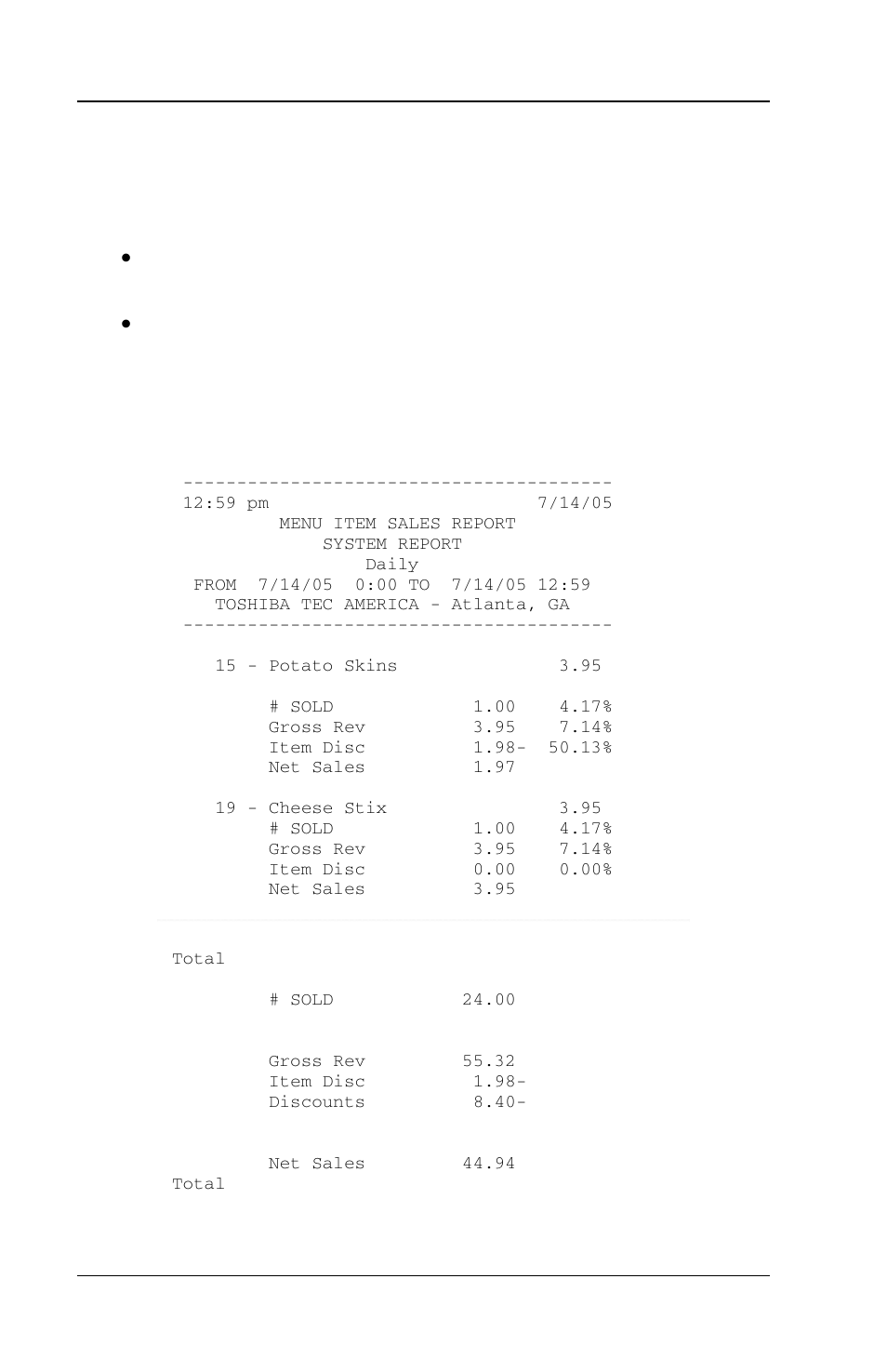 1 detail report – menu item sales, Detail report – menu item sales -12 | Toshiba FS-3700 Series User Manual | Page 126 / 150