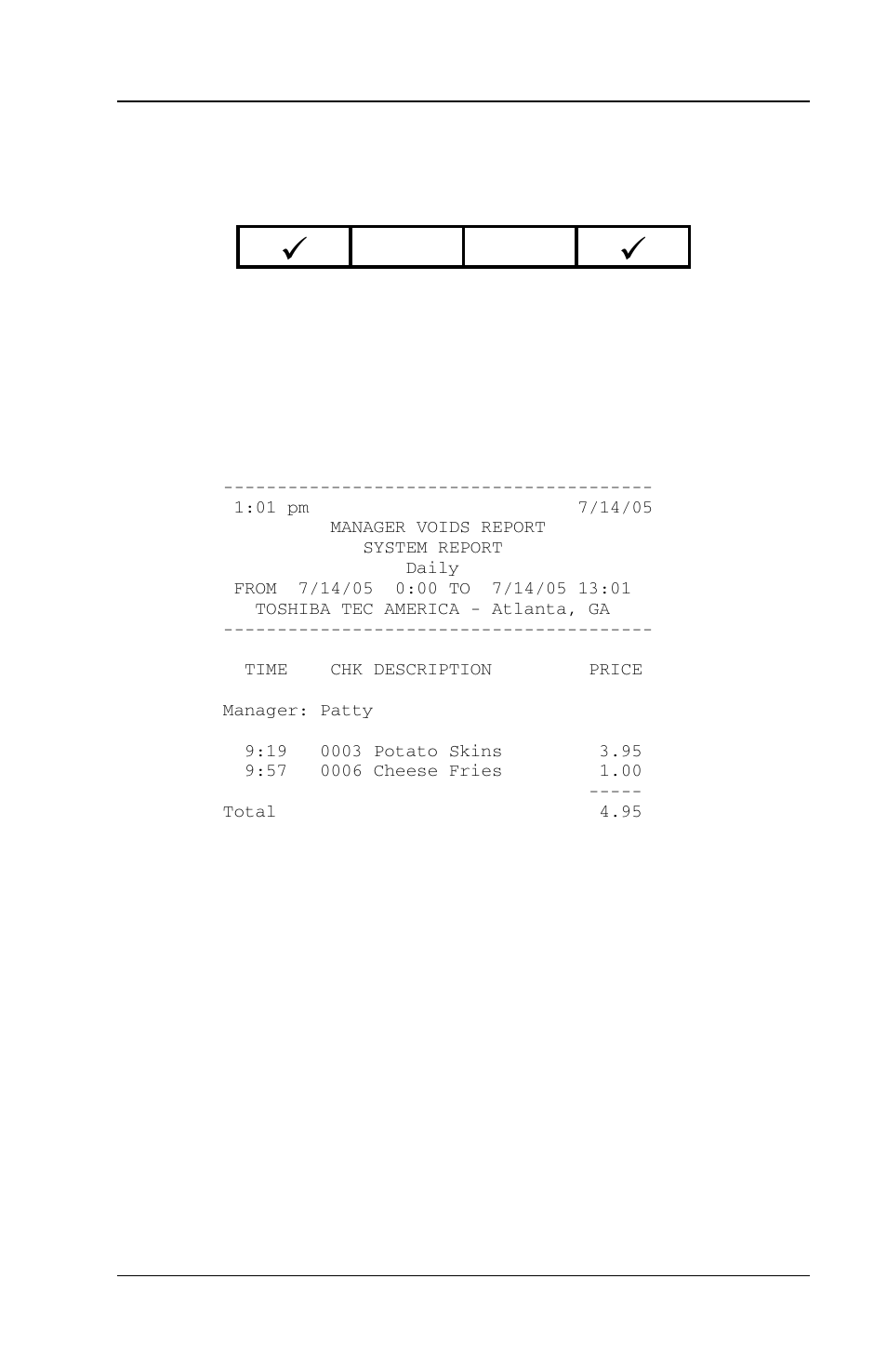 5 manager voids report, Manager voids report -15 | Toshiba FS-3700 Series User Manual | Page 129 / 150