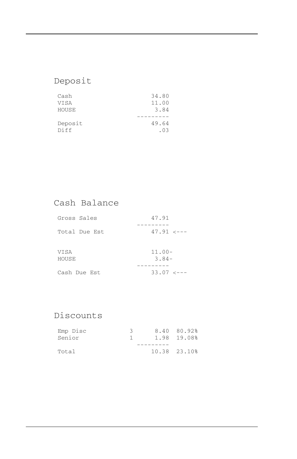 Deposit, Cash balance, Discounts | Toshiba FS-3700 Series User Manual | Page 134 / 150