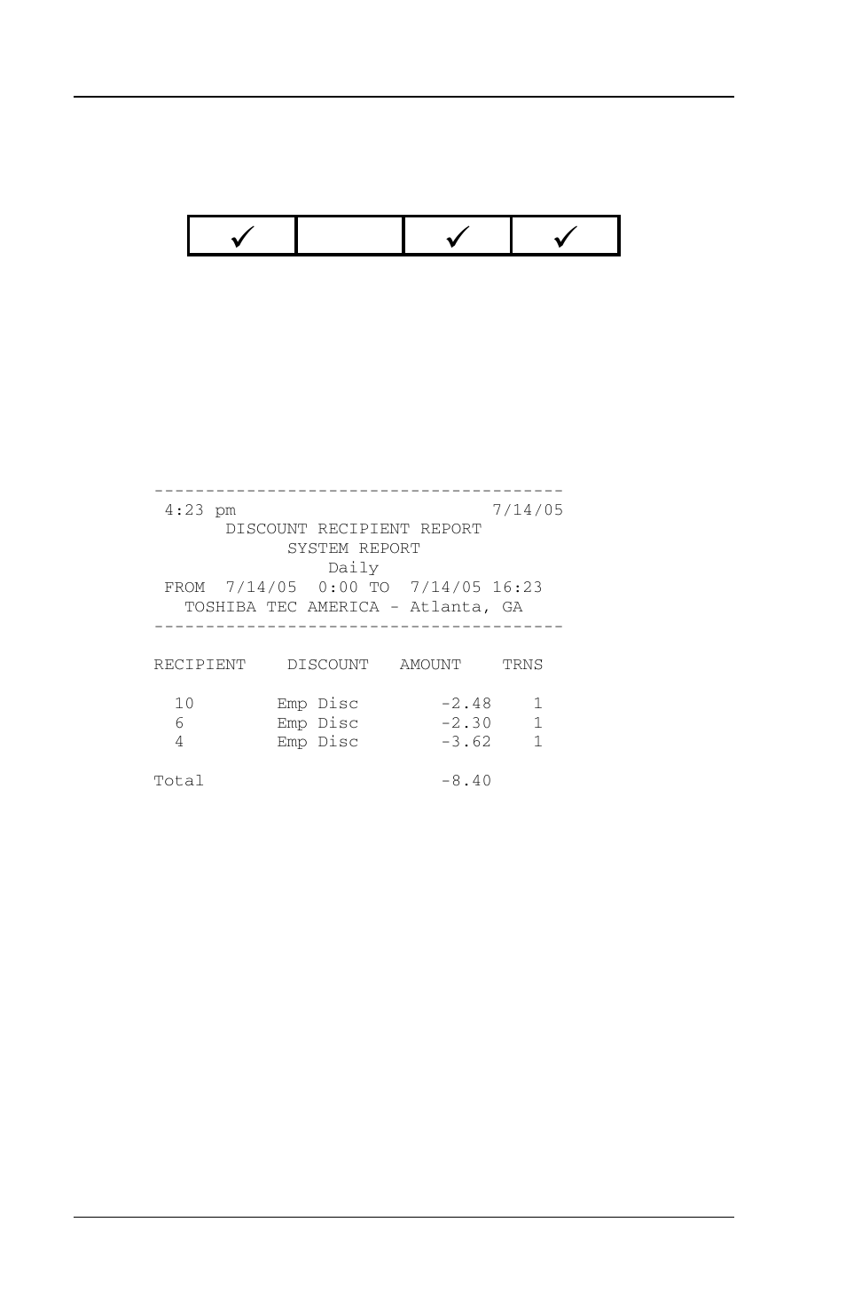 13 discount recipient report, Discount recipient report -28 | Toshiba FS-3700 Series User Manual | Page 142 / 150