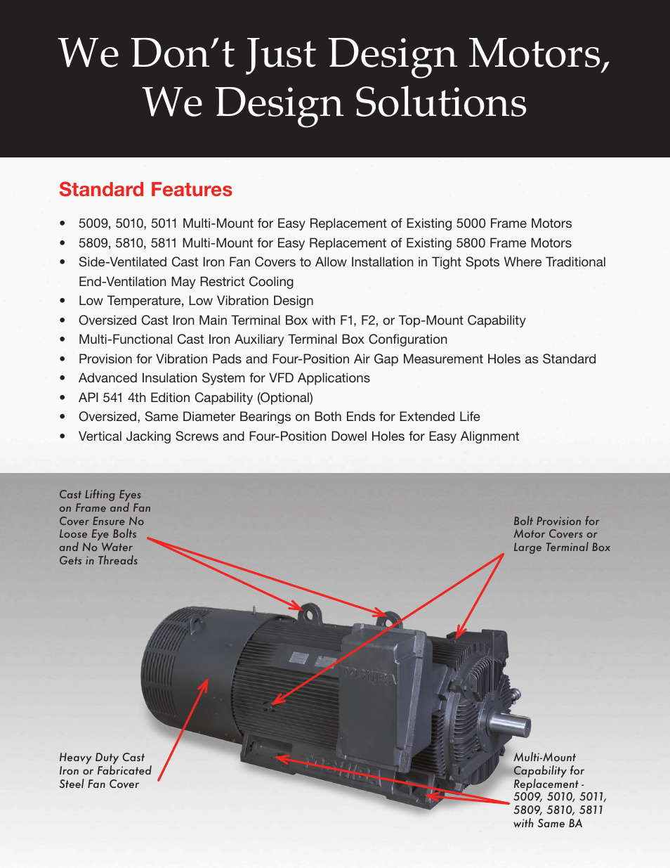 We don’t just design motors, we design solutions, Standard features | Toshiba Dura-Bull TX User Manual | Page 3 / 6