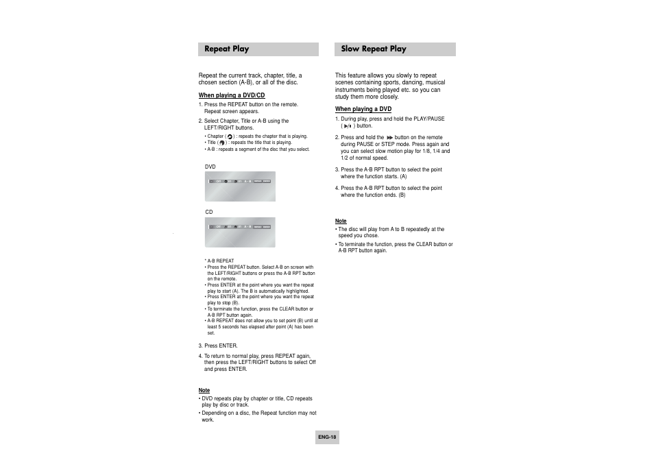 Repeat play, Slow repeat play | Toshiba SD-6915SU User Manual | Page 18 / 49