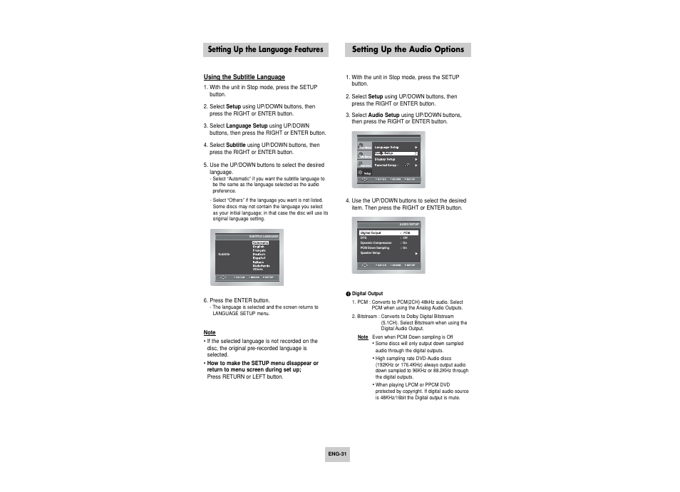 Audio options | Toshiba SD-6915SU User Manual | Page 31 / 49