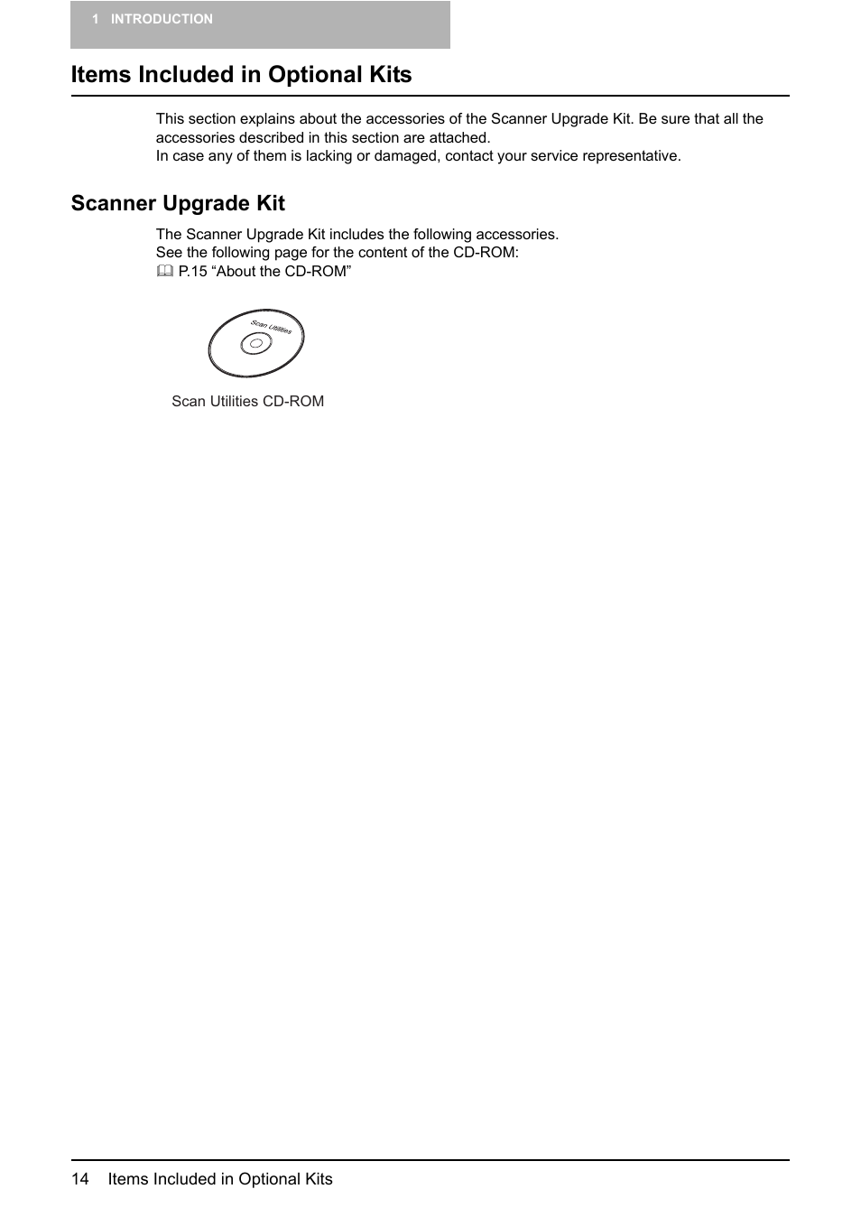Items included in optional kits, Scanner upgrade kit | Toshiba GA-1200 User Manual | Page 16 / 42