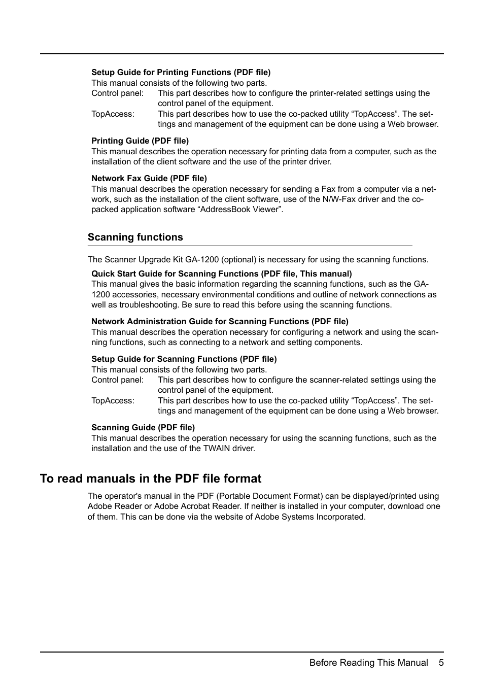 To read manuals in the pdf file format | Toshiba GA-1200 User Manual | Page 7 / 42