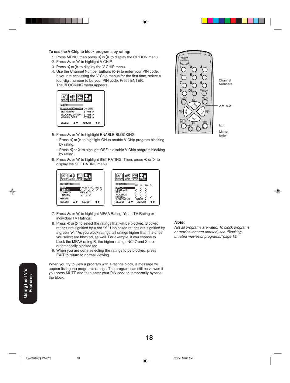 Using the tv’ s features | Toshiba 27A14 User Manual | Page 18 / 32