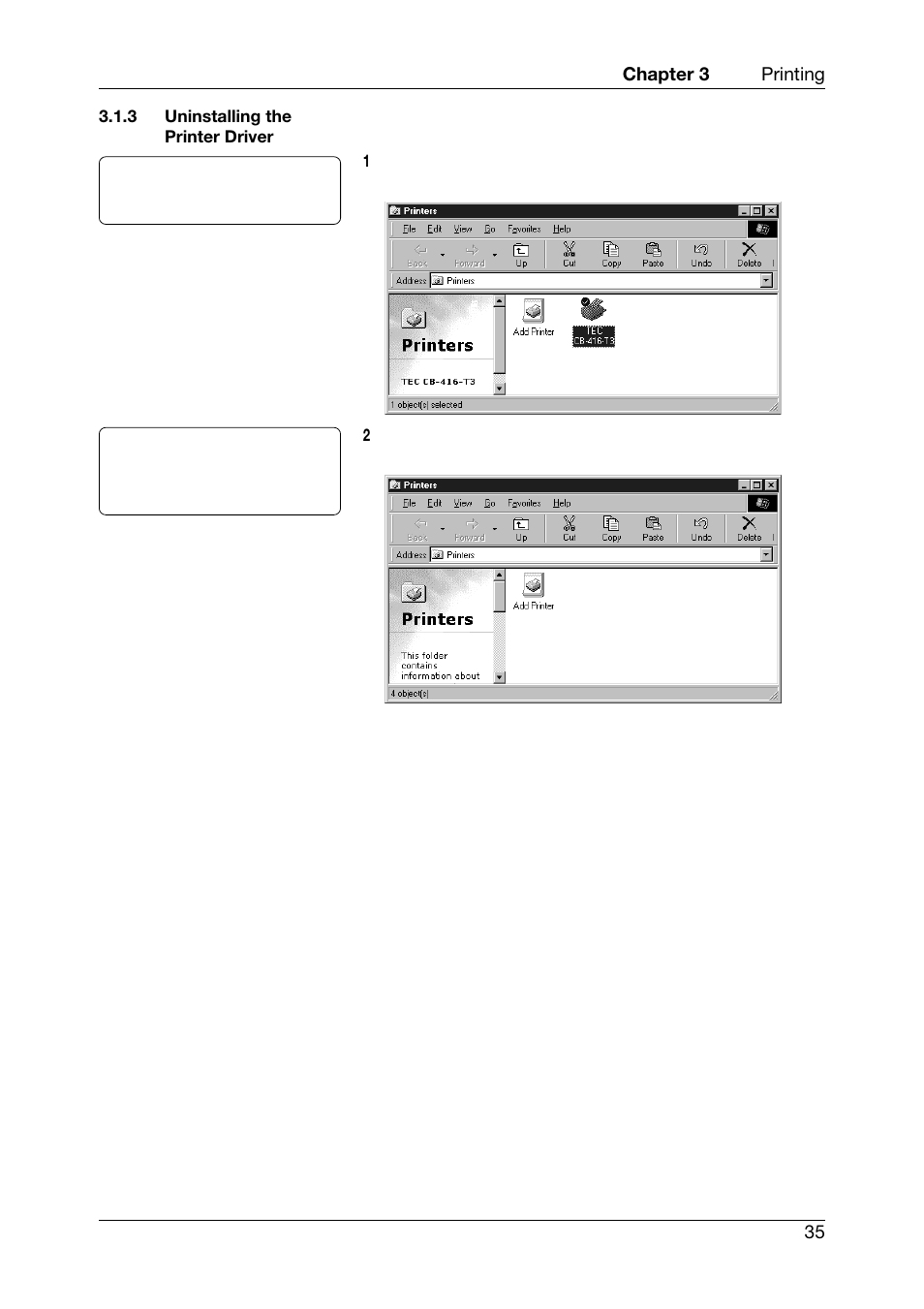 Uninstalling the printer driver | Toshiba CB-416-T3-QQ User Manual | Page 43 / 122