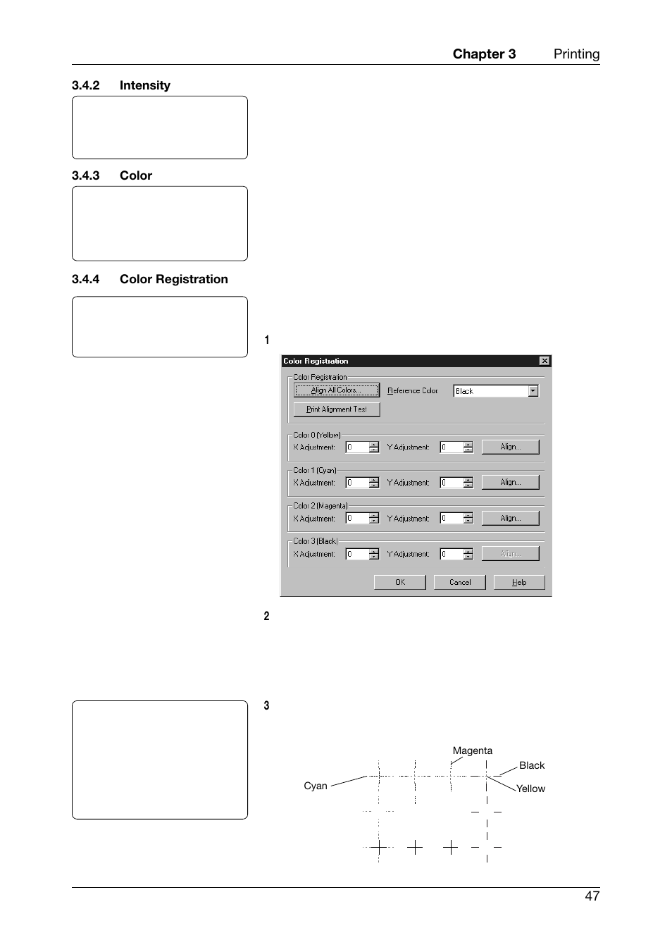 Intensity, Color, Color registration | Toshiba CB-416-T3-QQ User Manual | Page 55 / 122