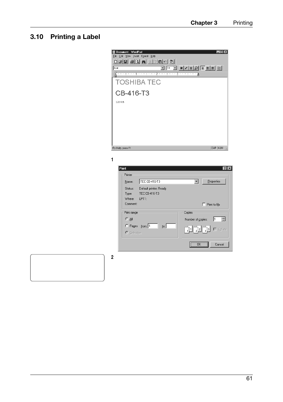 10 printing a label | Toshiba CB-416-T3-QQ User Manual | Page 69 / 122