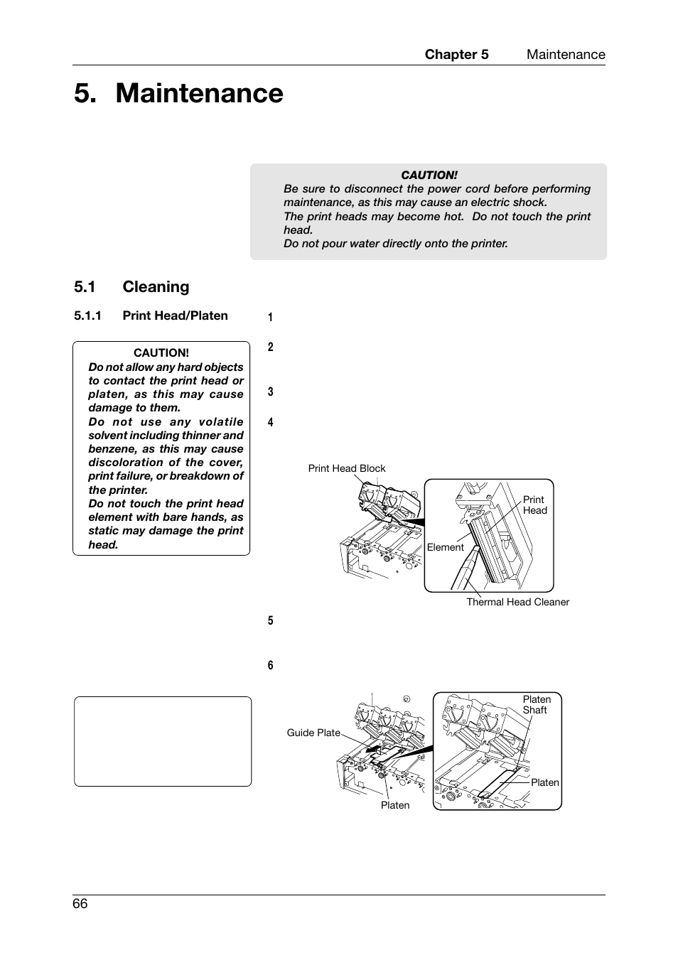 Maintenance, 1 cleaning, Print head/platen | Toshiba CB-416-T3-QQ User Manual | Page 74 / 122