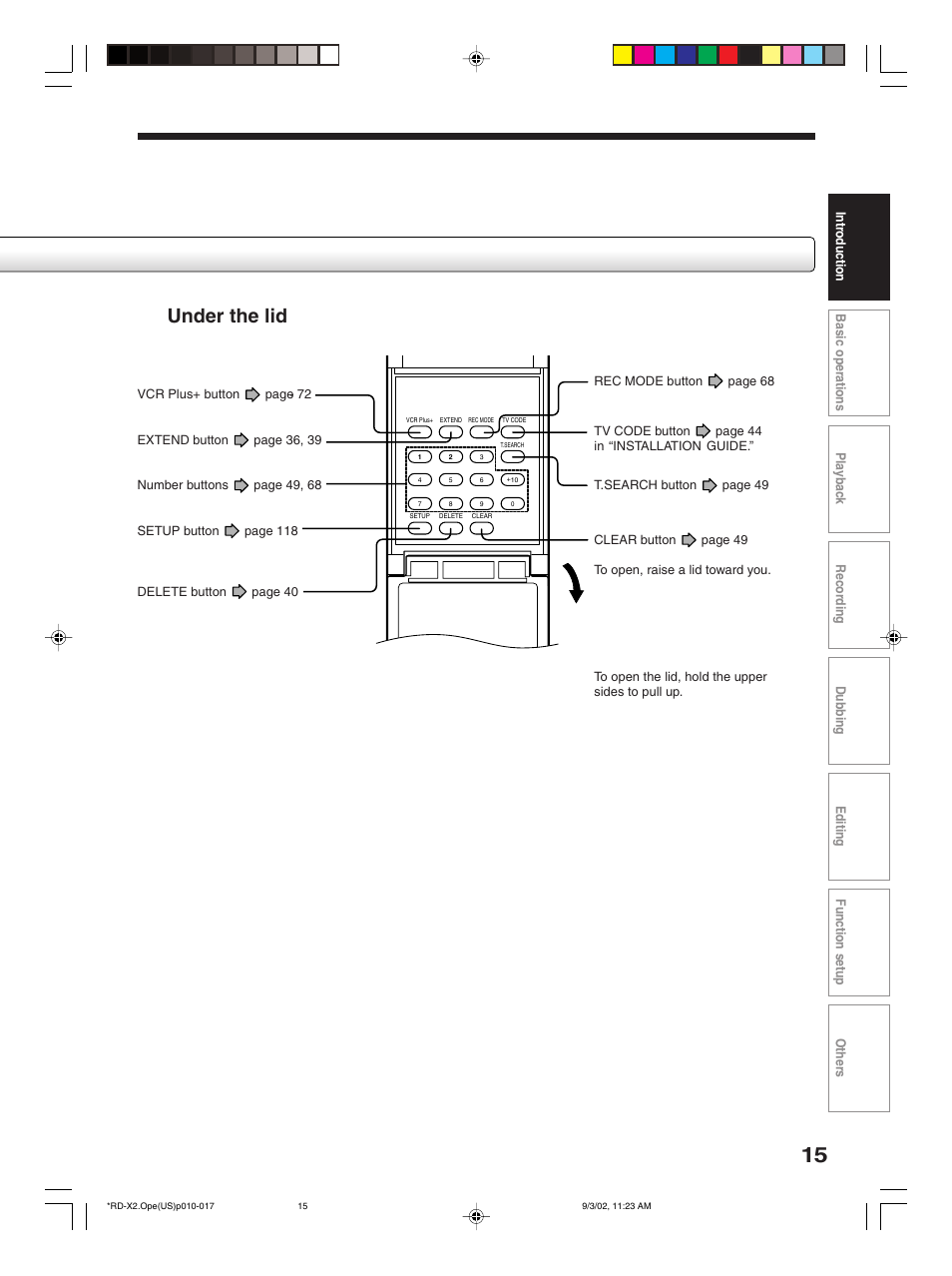 Under the lid | Toshiba RD-X2U User Manual | Page 15 / 44