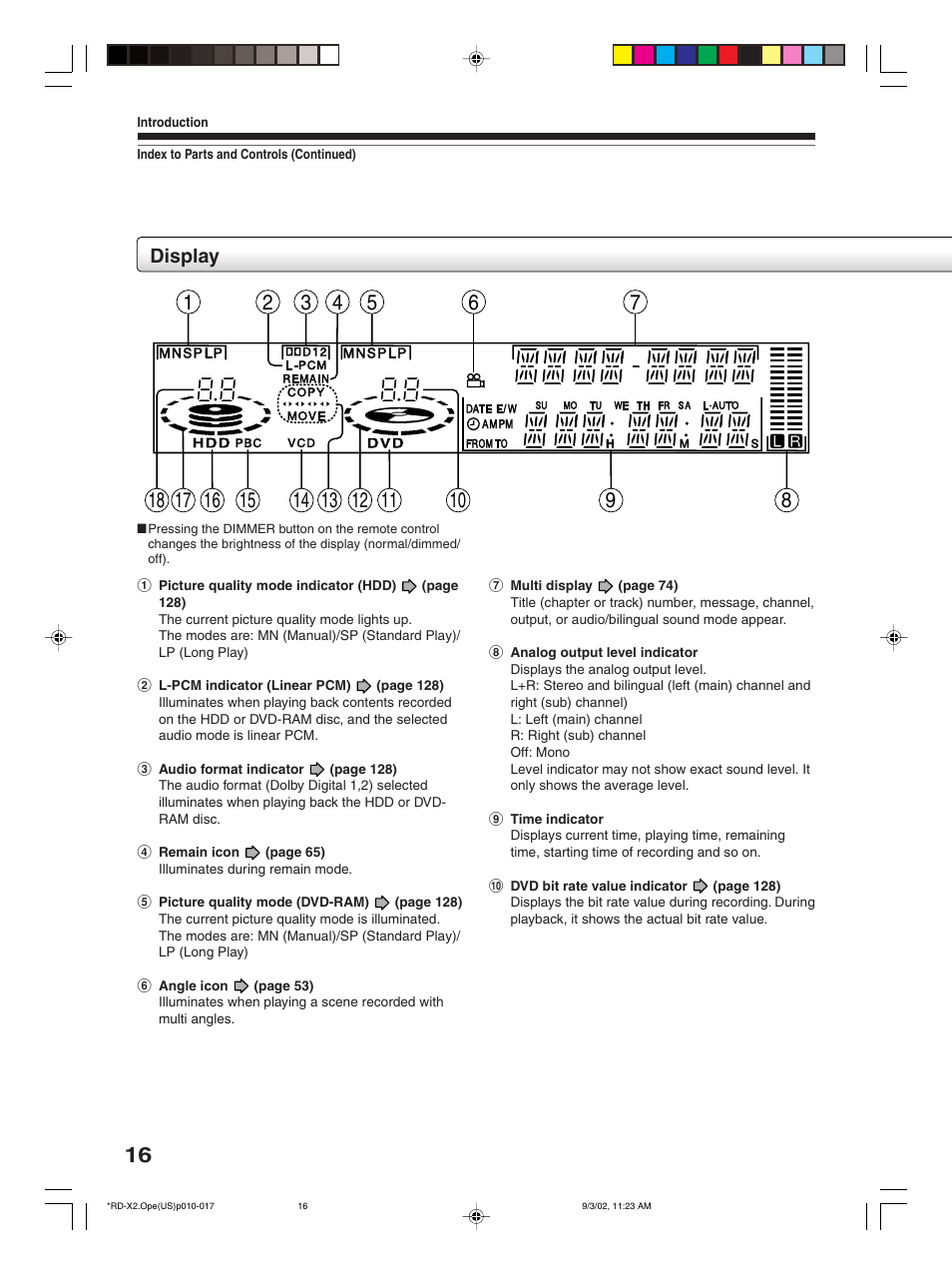 Display | Toshiba RD-X2U User Manual | Page 16 / 44