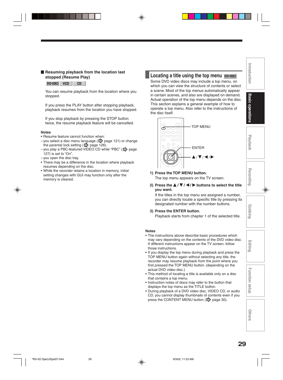 Locating a title using the top menu | Toshiba RD-X2U User Manual | Page 29 / 44