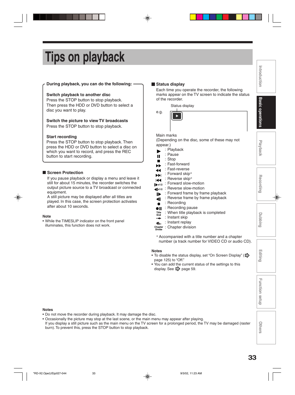 Tips on playback | Toshiba RD-X2U User Manual | Page 33 / 44