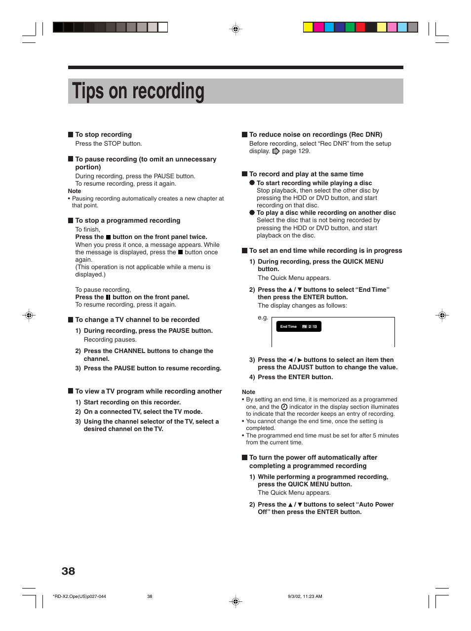 Tips on recording | Toshiba RD-X2U User Manual | Page 38 / 44