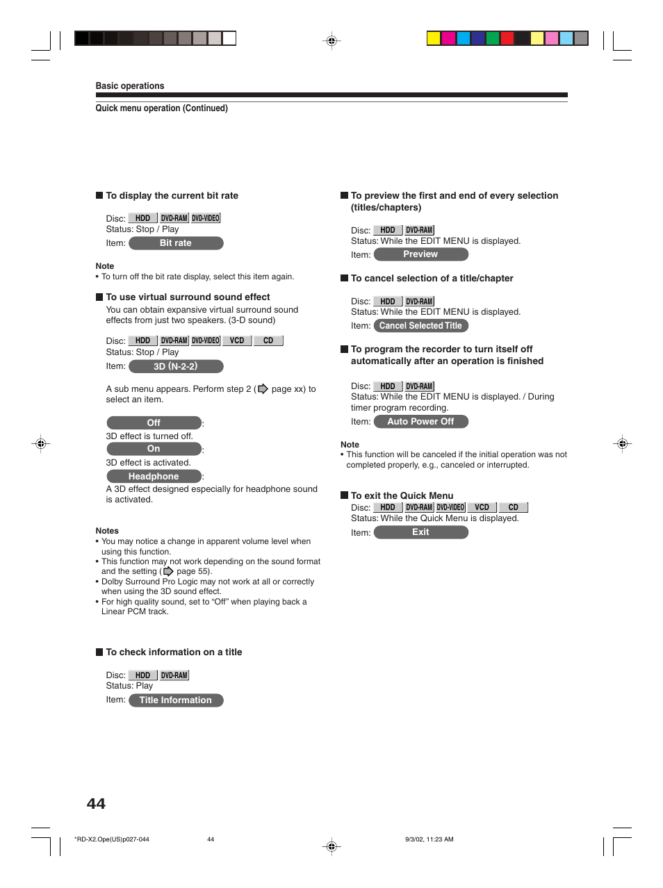 Toshiba RD-X2U User Manual | Page 44 / 44