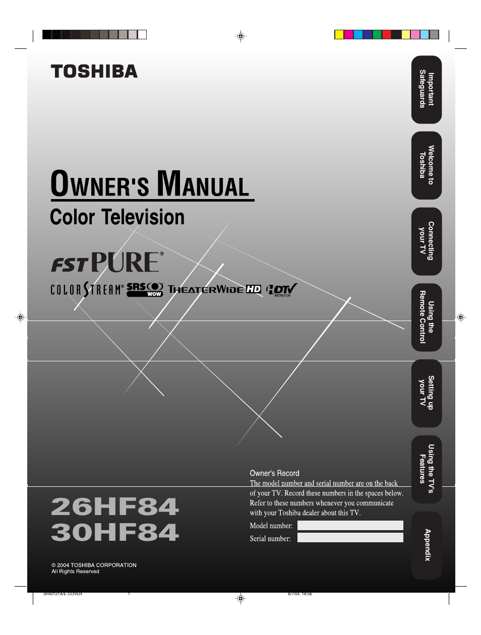 Toshiba 26HF84 User Manual | 46 pages