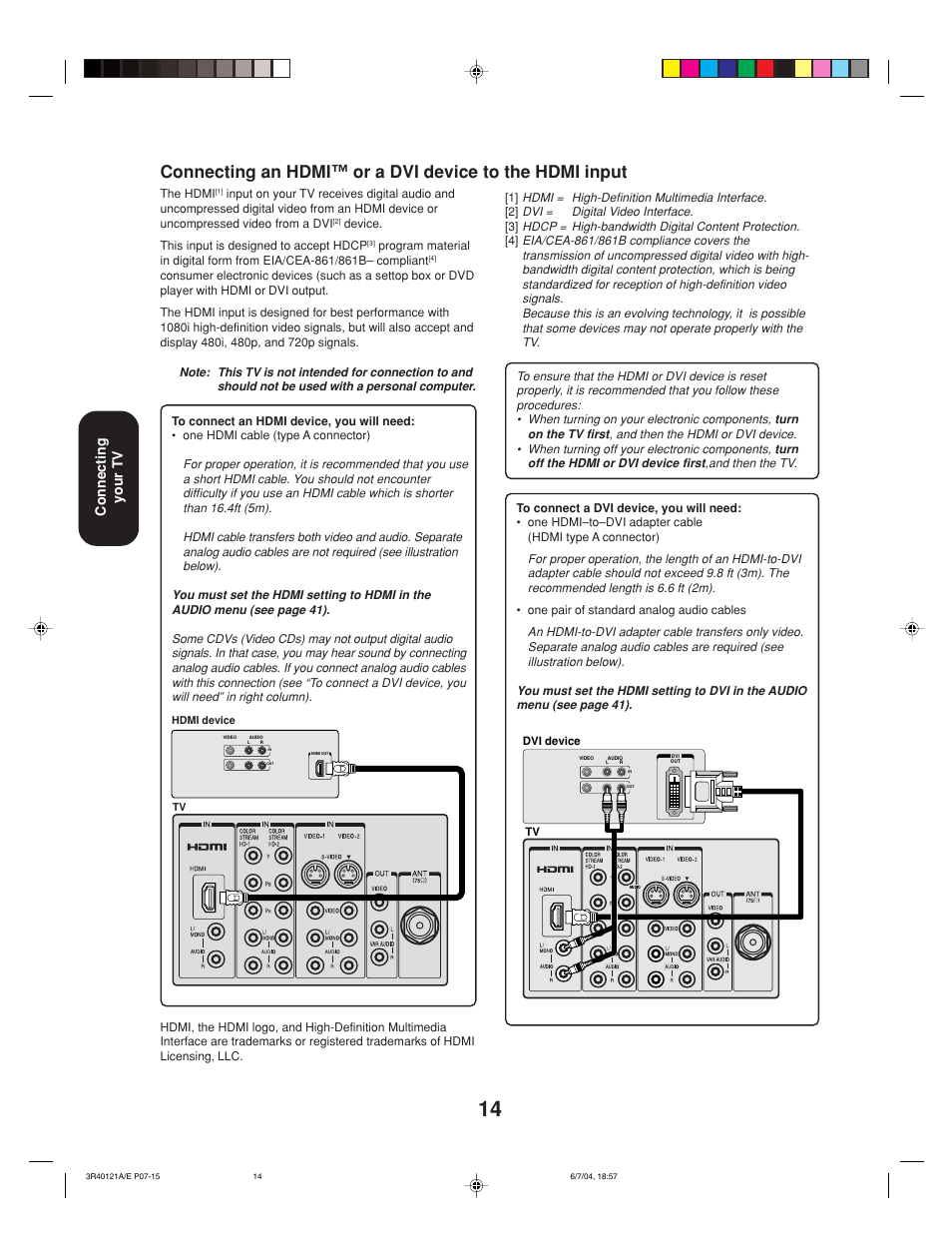 Connecting your tv | Toshiba 26HF84 User Manual | Page 14 / 46