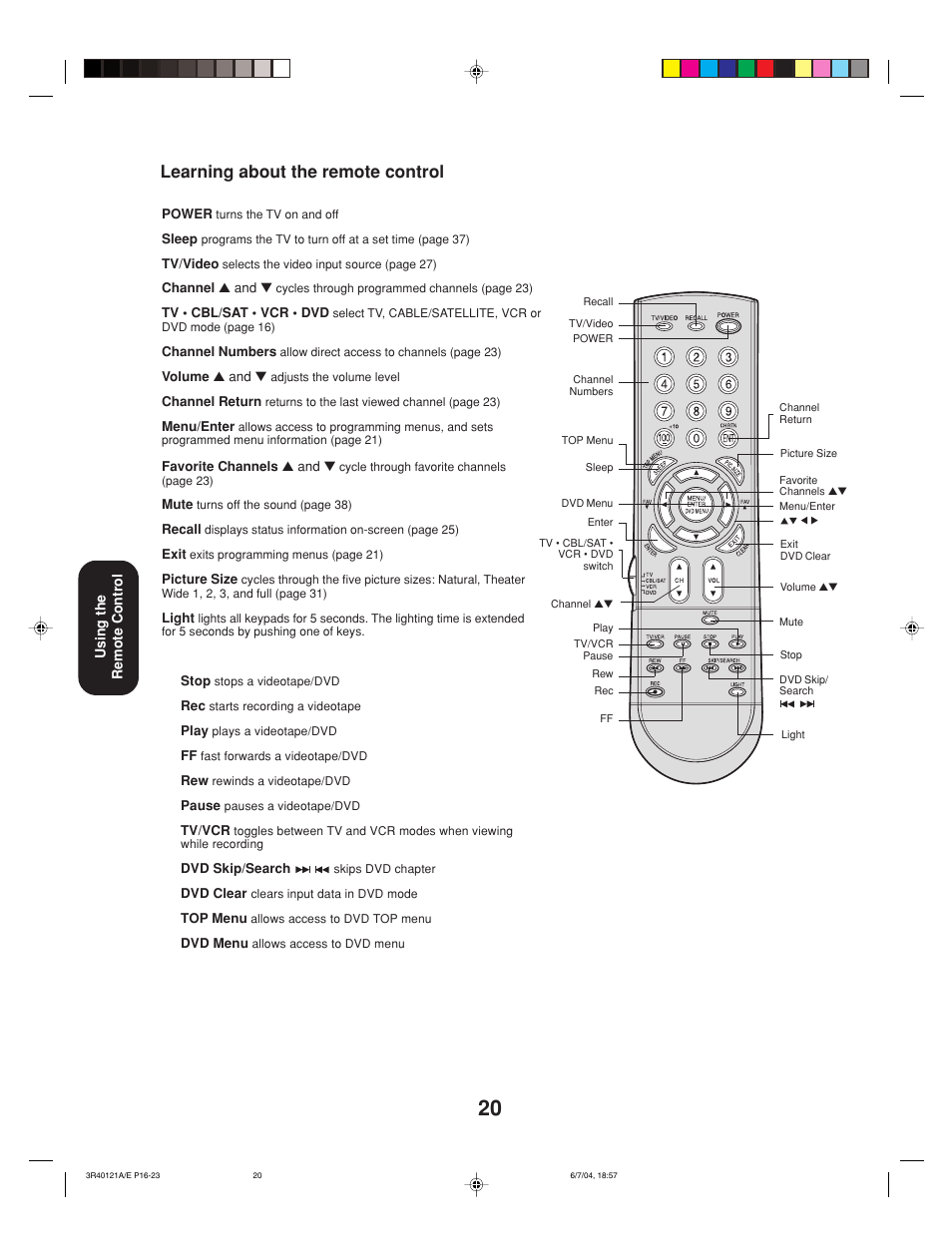 Learning about the remote control, Wait | Toshiba 26HF84 User Manual | Page 20 / 46