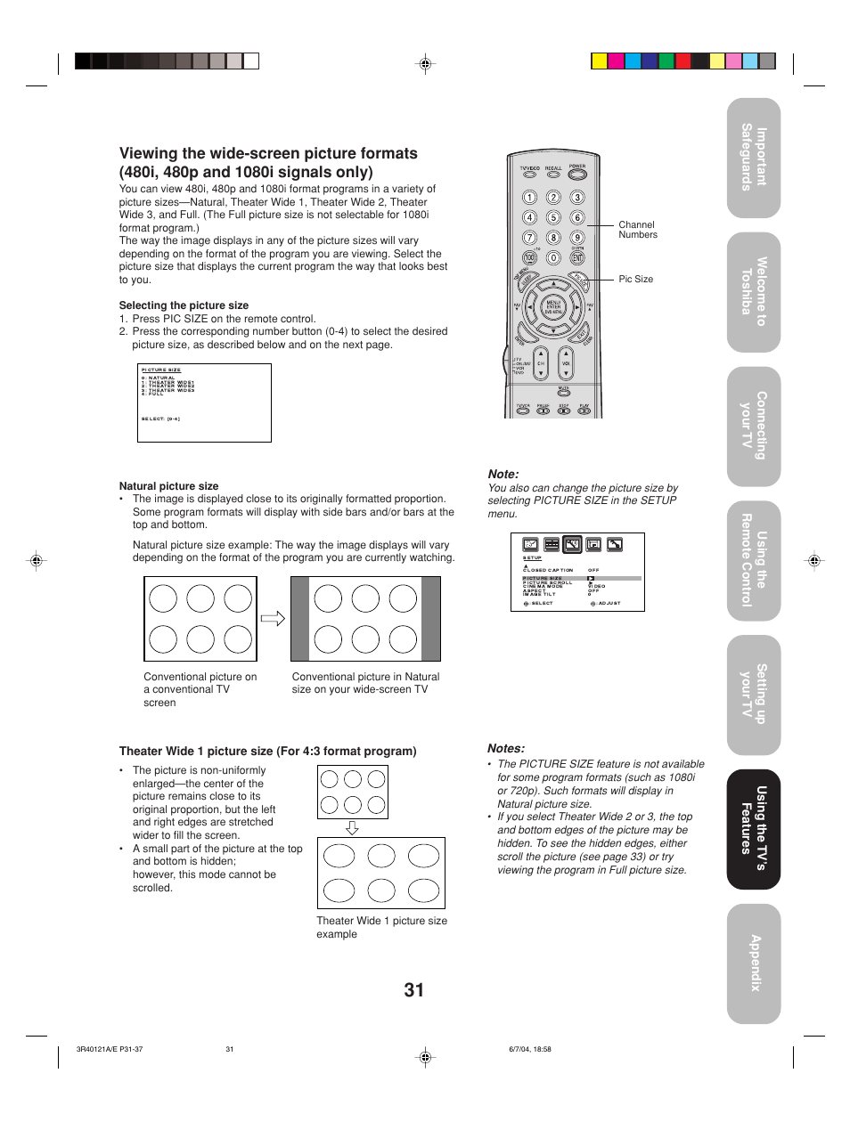 Using the tv’ s features | Toshiba 26HF84 User Manual | Page 31 / 46