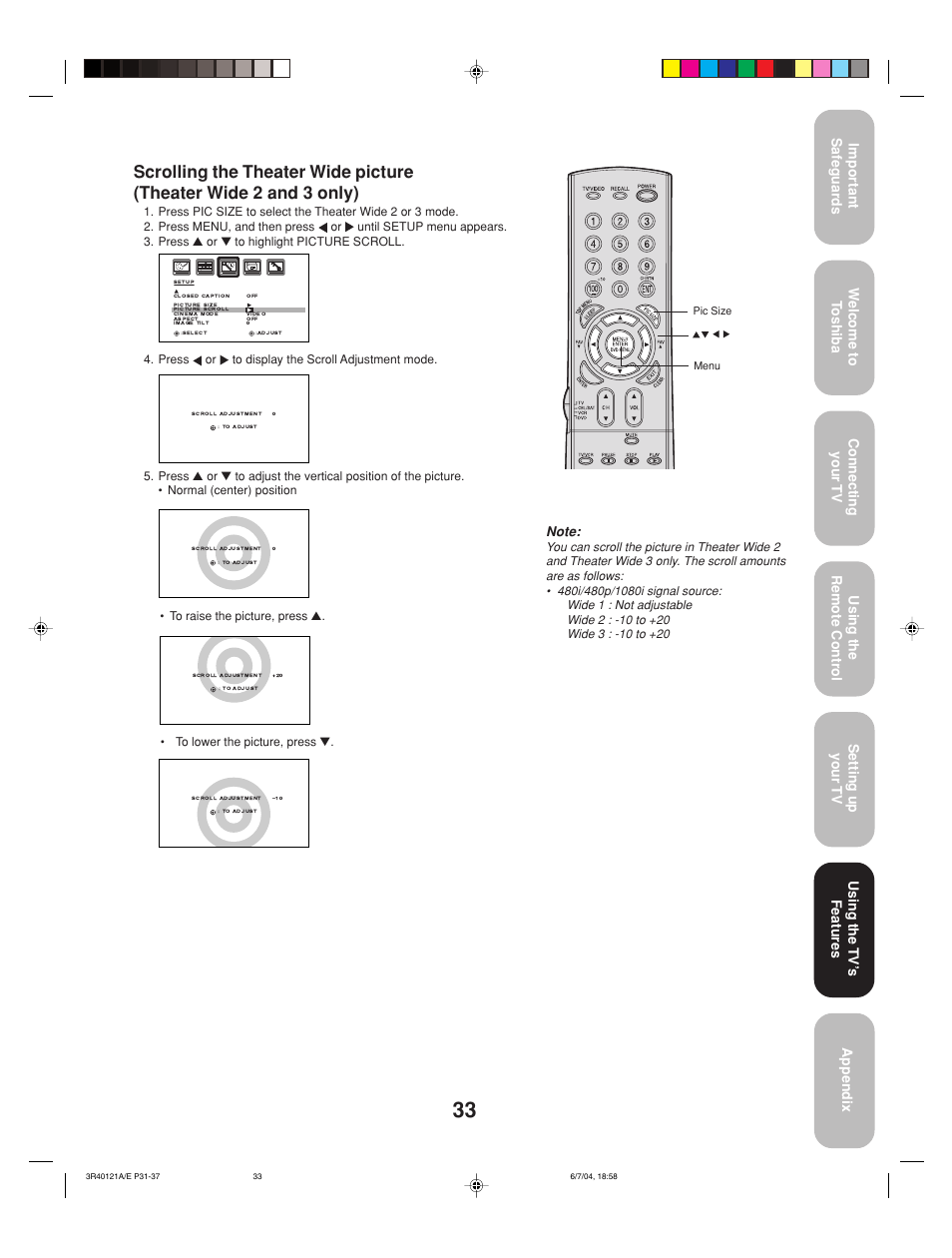 Using the tv’ s features | Toshiba 26HF84 User Manual | Page 33 / 46