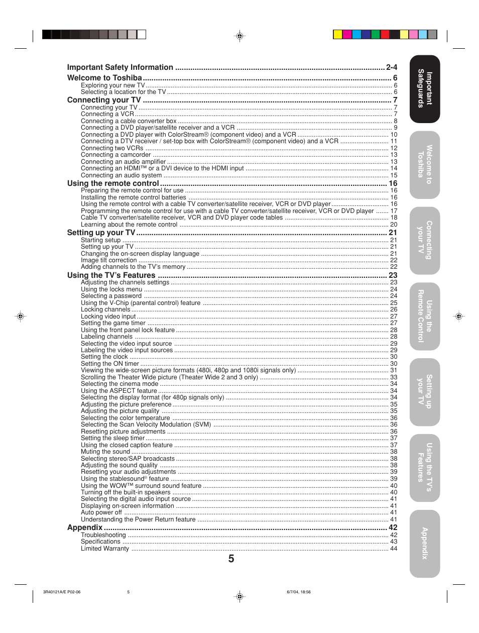 Toshiba 26HF84 User Manual | Page 5 / 46