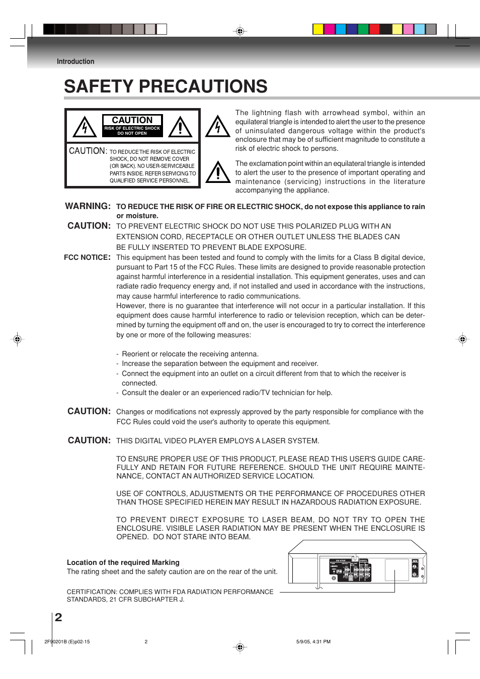 Safety precautions | Toshiba SD-V593SU User Manual | Page 2 / 72