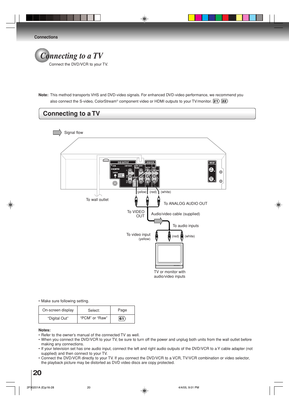 Connecting to a tv | Toshiba SD-V593SU User Manual | Page 20 / 72