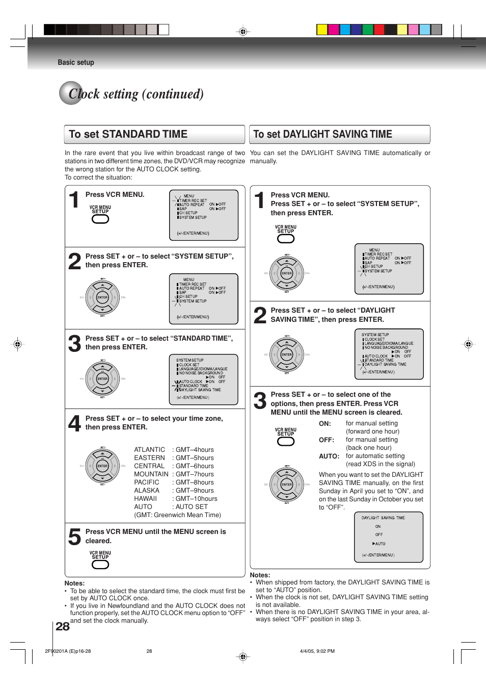 Clock setting (continued) | Toshiba SD-V593SU User Manual | Page 28 / 72