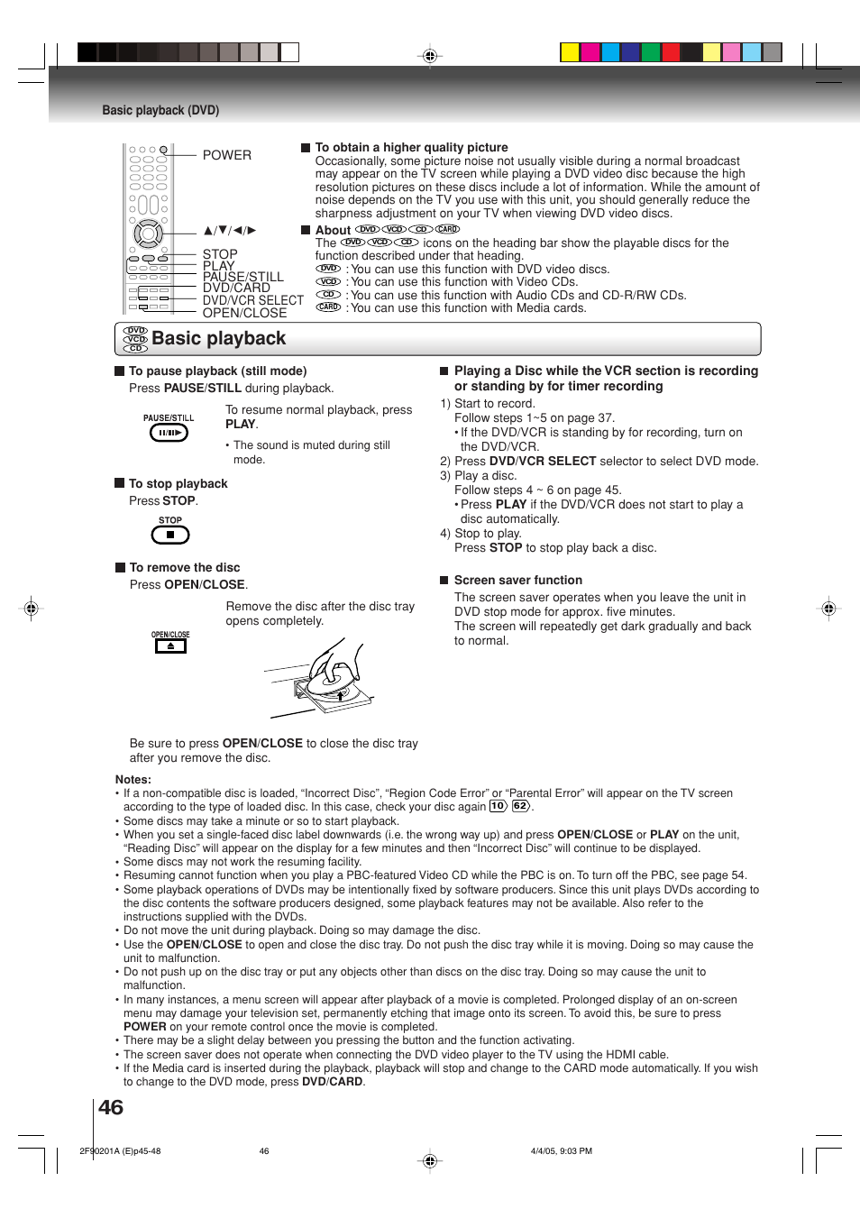 Basic playback | Toshiba SD-V593SU User Manual | Page 46 / 72