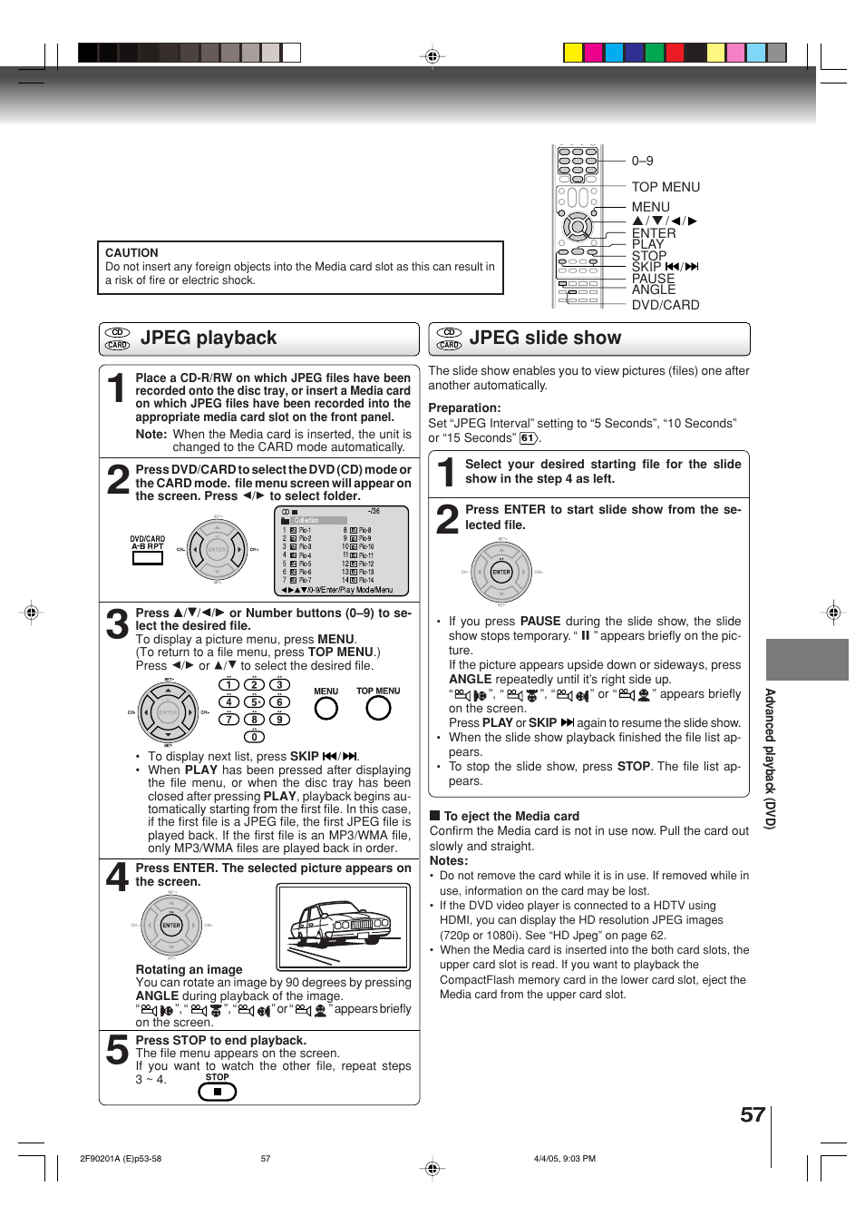 Jpeg playback, Jpeg slide show | Toshiba SD-V593SU User Manual | Page 57 / 72