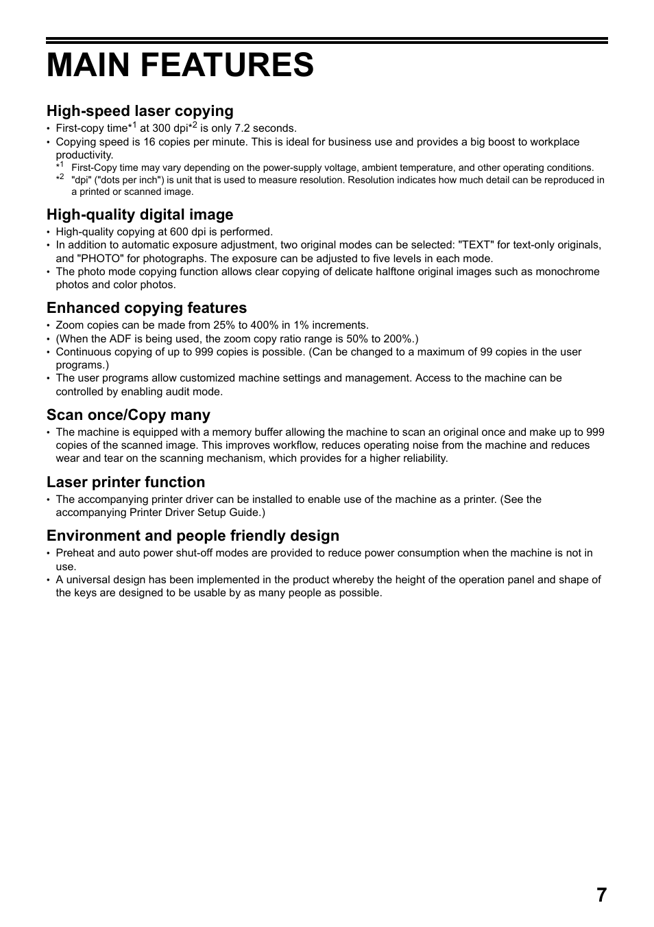 Main features, High-speed laser copying, High-quality digital image | Enhanced copying features, Scan once/copy many, Laser printer function, Environment and people friendly design | Toshiba e-STUDIO161 User Manual | Page 13 / 76