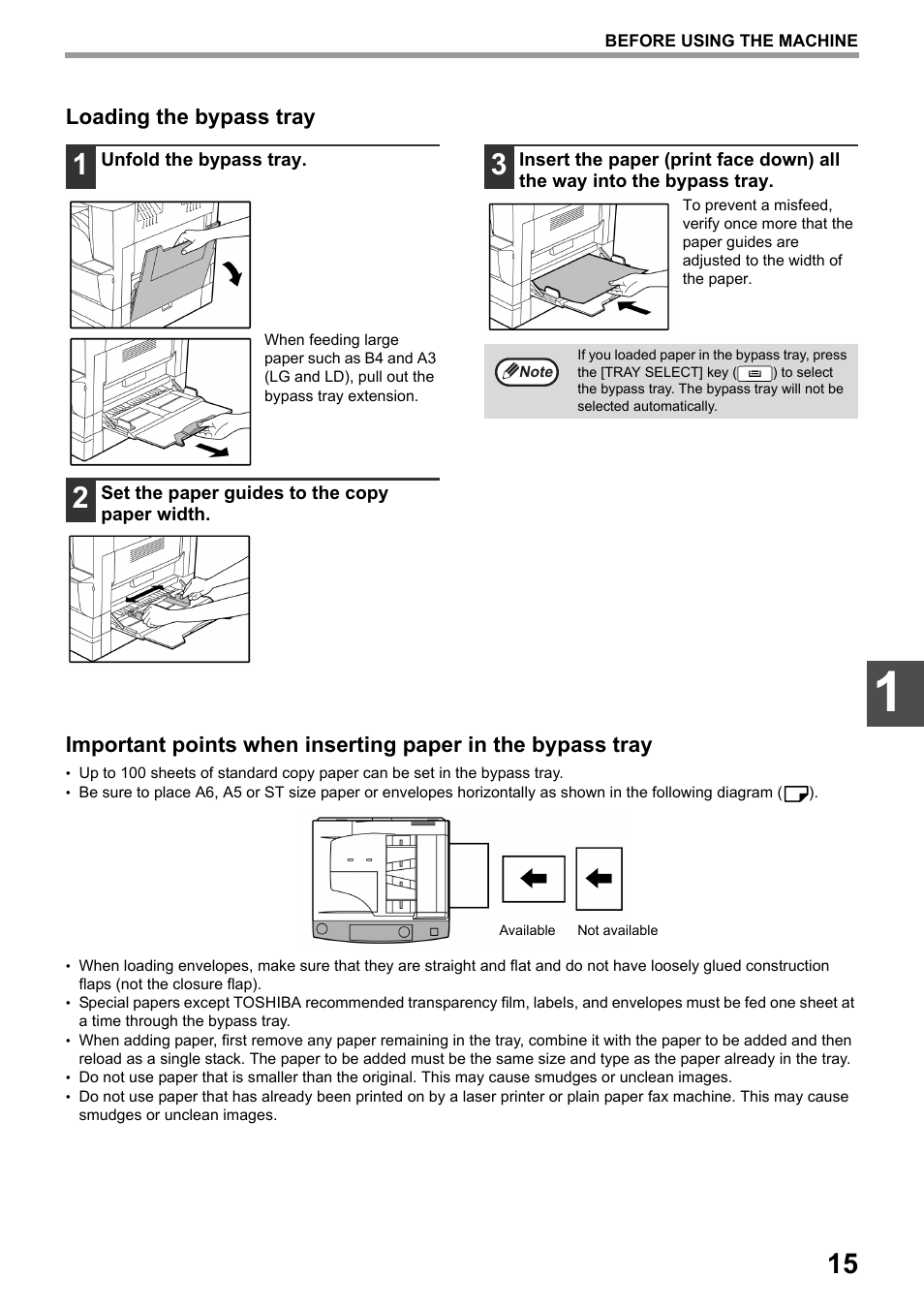 P.15), P.15, p, Ld). (p.15) | Loading the bypass tray | Toshiba e-STUDIO161 User Manual | Page 21 / 76