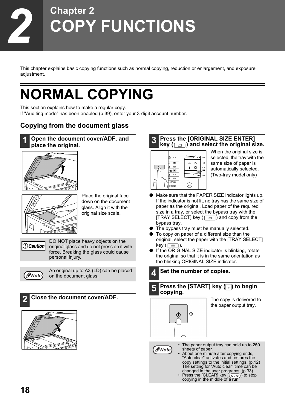 Copy functions, Normal copying, P.18) | Ke a copy (p.18). also pr, Chapter 2 | Toshiba e-STUDIO161 User Manual | Page 24 / 76