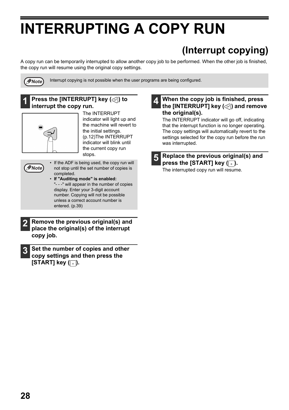Interrupting a copy run, P.28), Interrupt copying) | Toshiba e-STUDIO161 User Manual | Page 34 / 76
