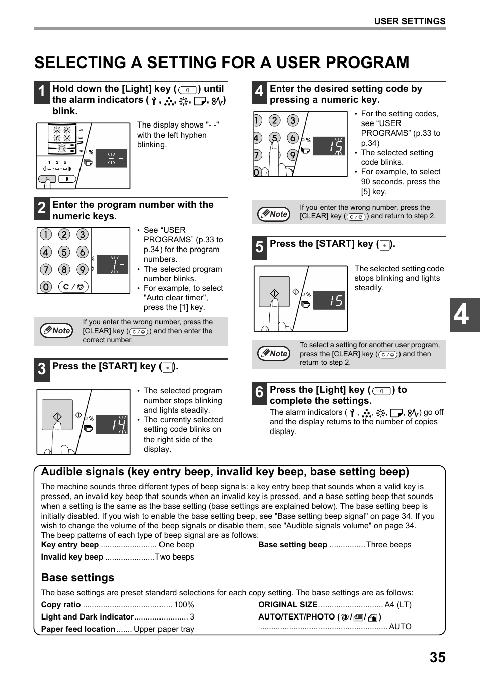 Selecting a setting for a user program, Selecting a setting for a user, Program | Base settings | Toshiba e-STUDIO161 User Manual | Page 41 / 76