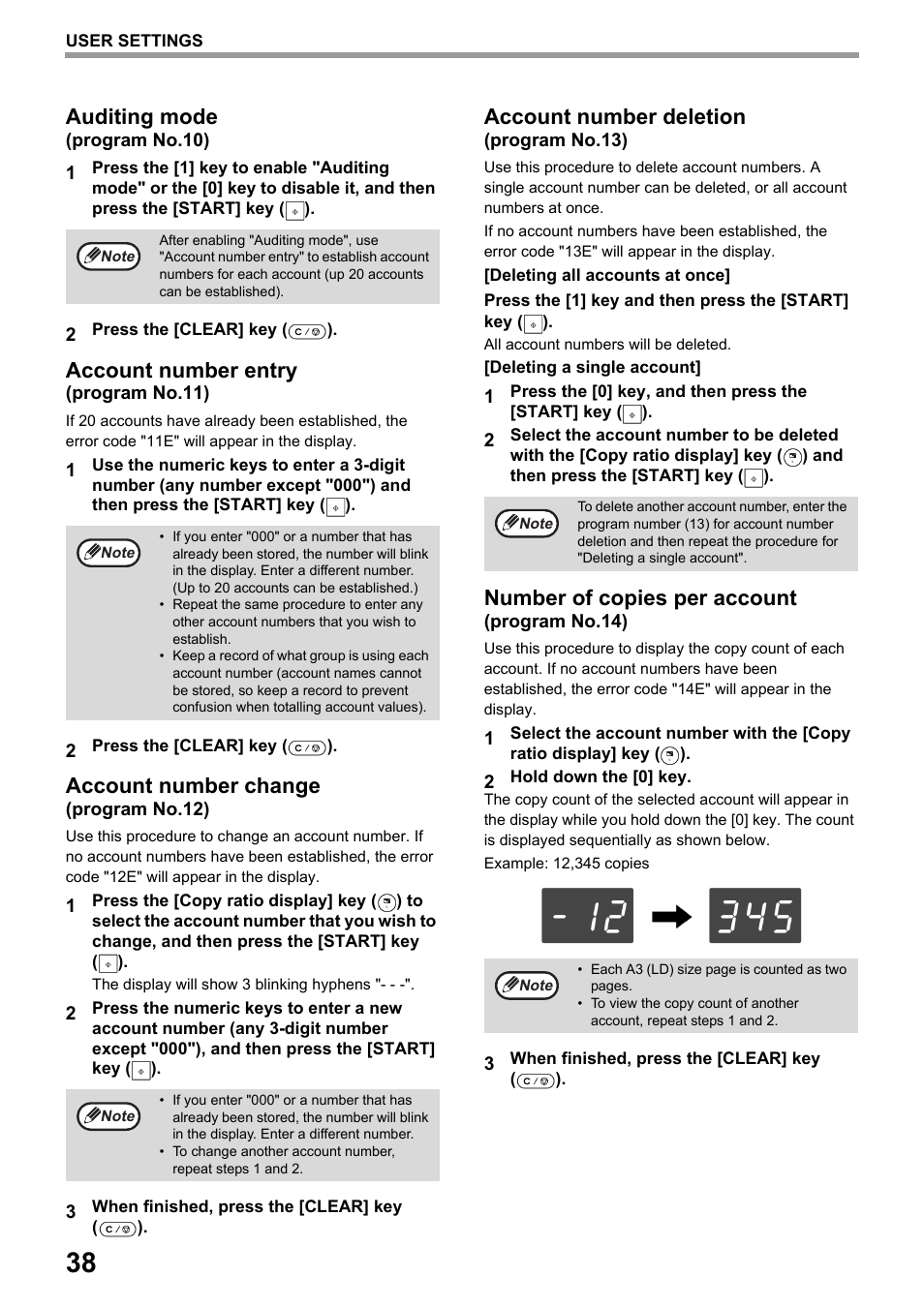 Auditing mode, Account number entry, Account number change | Account number deletion, Number of copies per account | Toshiba e-STUDIO161 User Manual | Page 44 / 76