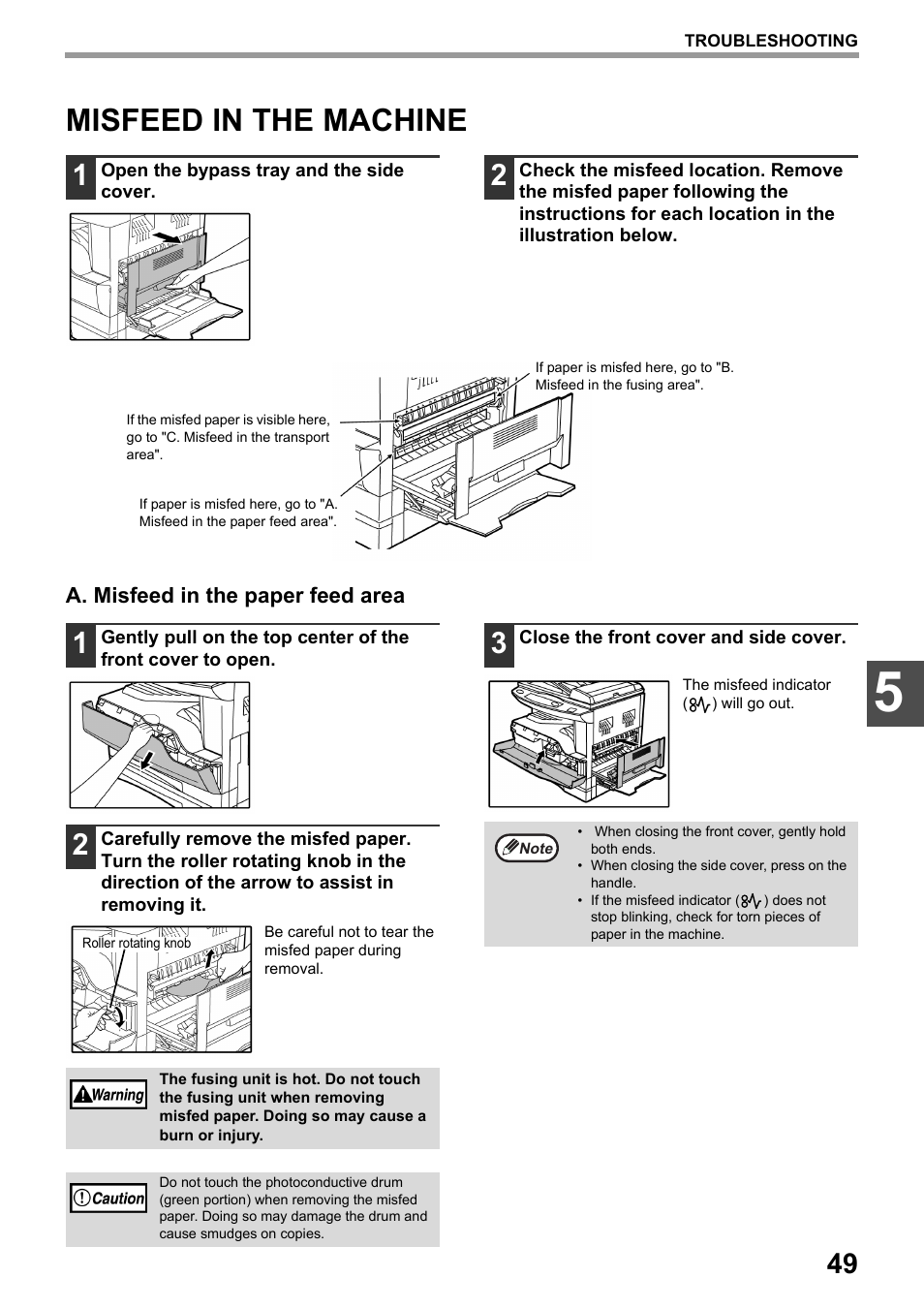 Misfeed in the machine, P.49 | Toshiba e-STUDIO161 User Manual | Page 55 / 76