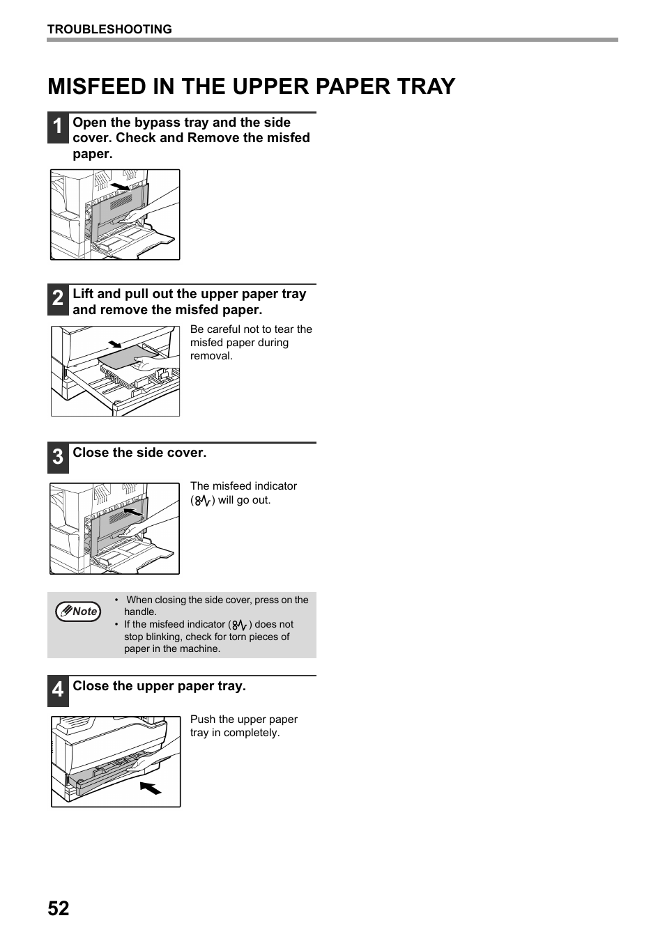 Misfeed in the upper paper tray, P.52-p.53 | Toshiba e-STUDIO161 User Manual | Page 58 / 76