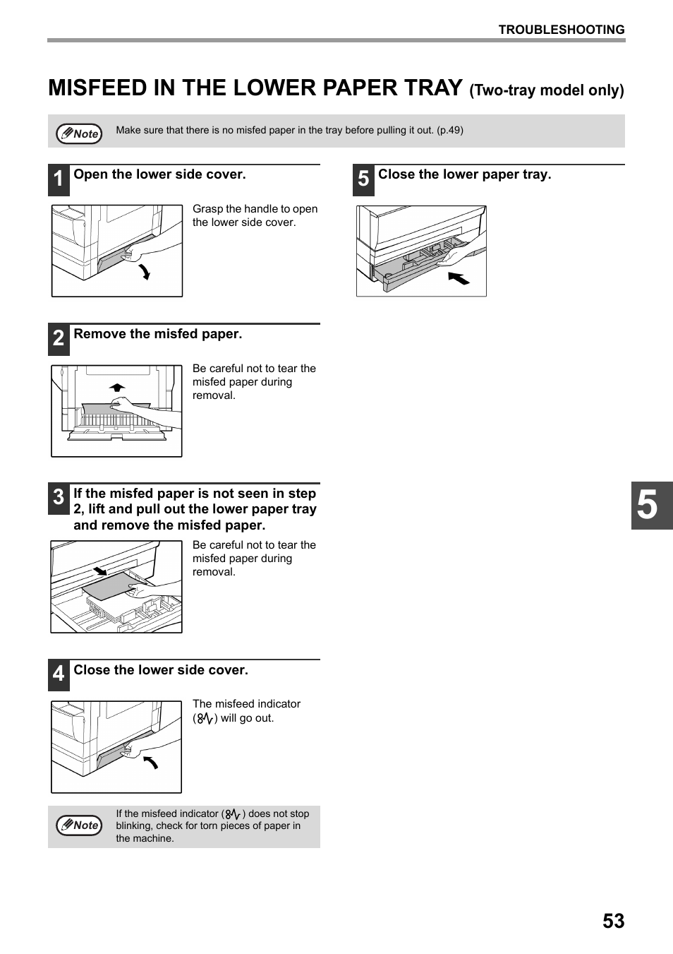 Misfeed in the lower paper tray | Toshiba e-STUDIO161 User Manual | Page 59 / 76