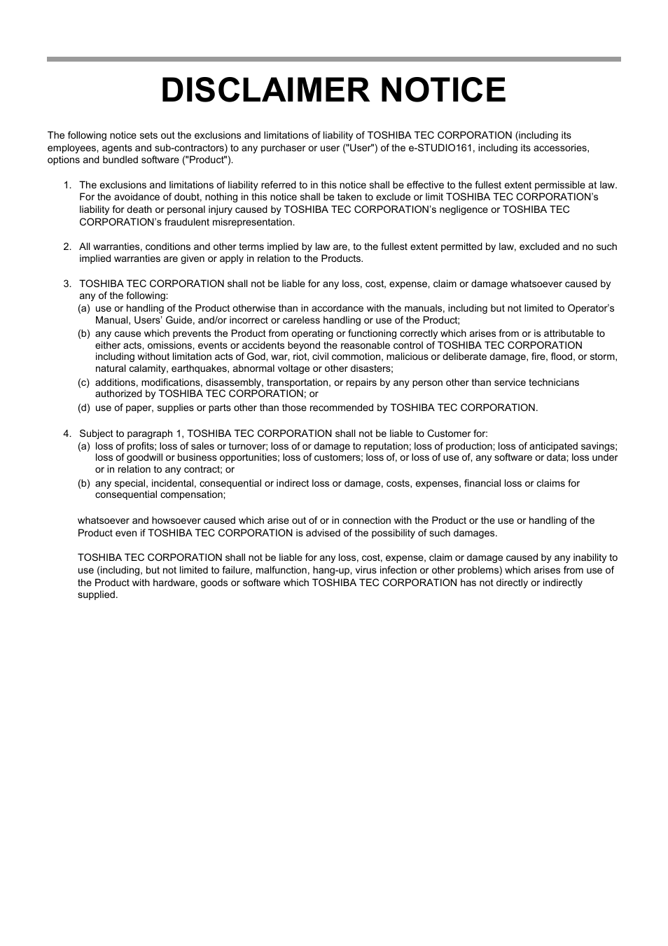 Disclaimer notice | Toshiba e-STUDIO161 User Manual | Page 6 / 76