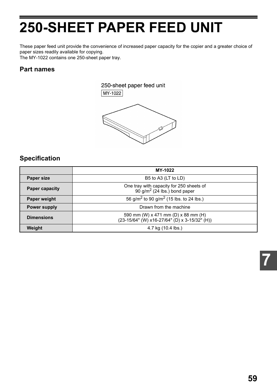 Sheet paper feed unit, Part names specification | Toshiba e-STUDIO161 User Manual | Page 65 / 76