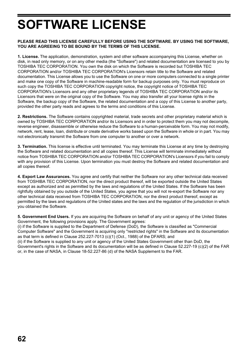 Software license | Toshiba e-STUDIO161 User Manual | Page 68 / 76
